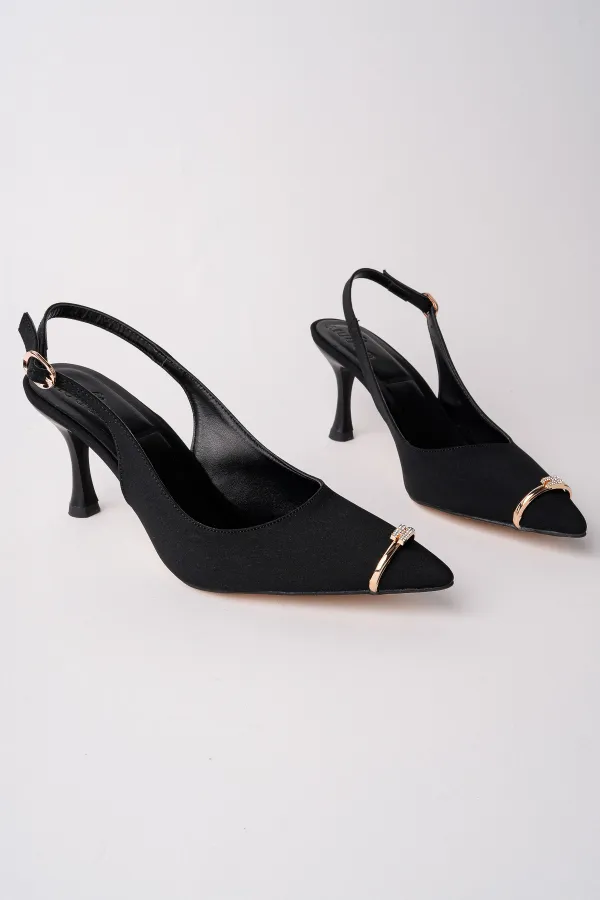 Muggo OURELİA Gold Yüzük Detaylı Sivri Burun Arkası Açık Kadın Topuklu Ayakkabı