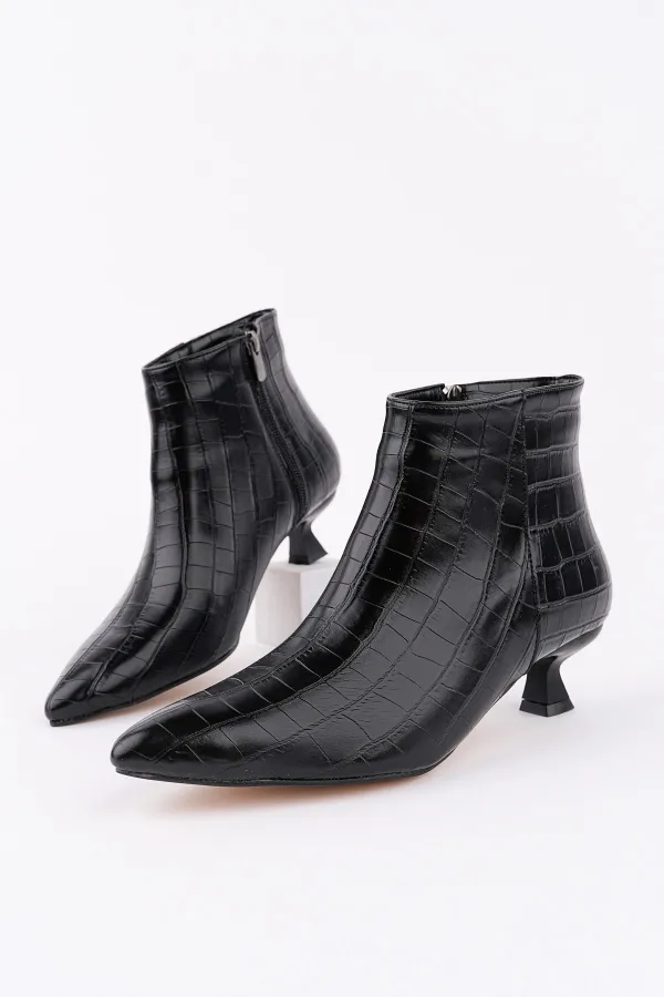 Bottes Muggo ÇAÇA pour femmes, bout pointu, talon fin et fermeture éclair, motif crocodile