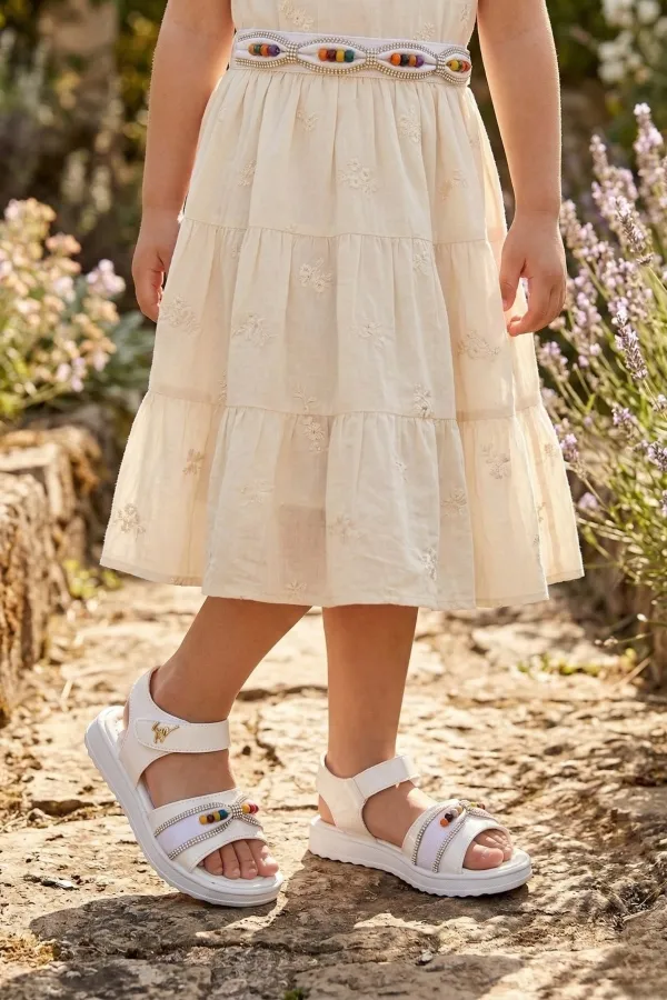 Sandales pour filles Muggo BUTTERFLY avec nœud en perles colorées et fermeture velcro