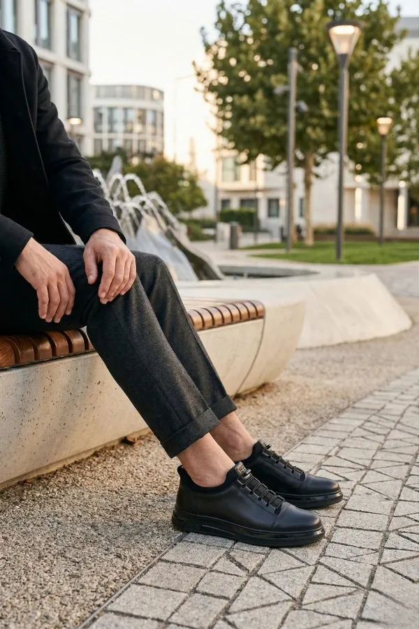 Baskets décontractées à lacets Muggo DUSK en cuir véritable pour homme, semelle épaisse.