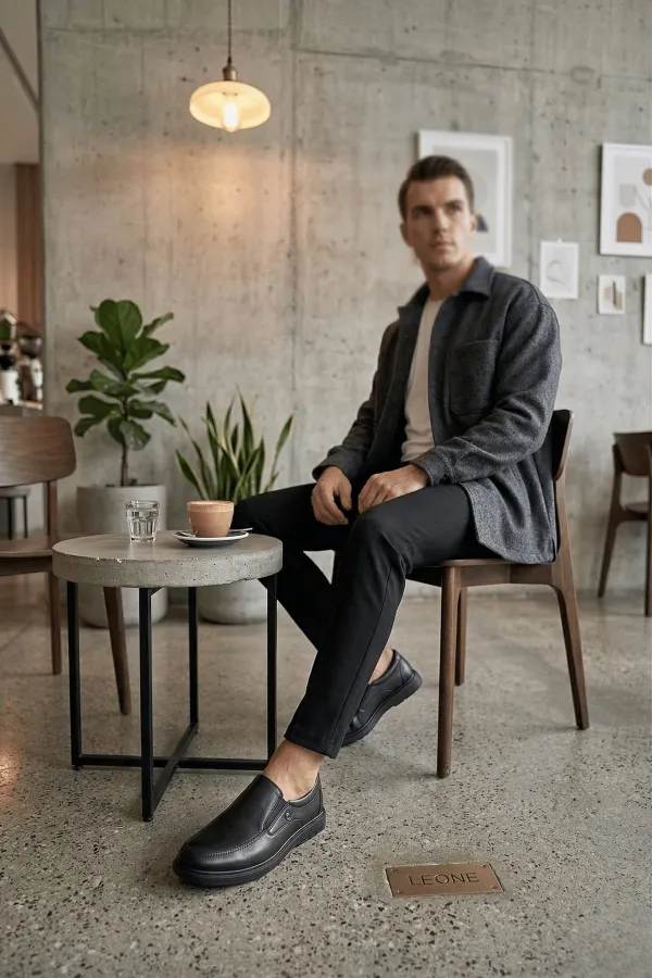 Chaussures décontractées classiques pour hommes Muggo LEGACY en cuir véritable, à enfiler et à semelle confortable