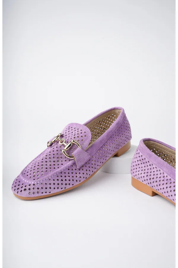 Muggo PHUKET Guaranteed Metal Buckle Laser-Cut Breathable Leather Women's Loafer Casual Shoes Muggo PHUKET Guaranteed Metal Buckle Laser-Cut Breathable Leather Women's Loafer Casual Shoes