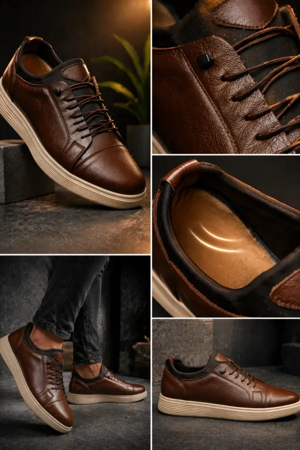 Chaussures décontractées classiques à lacets en cuir véritable Muggo JUNO pour hommes