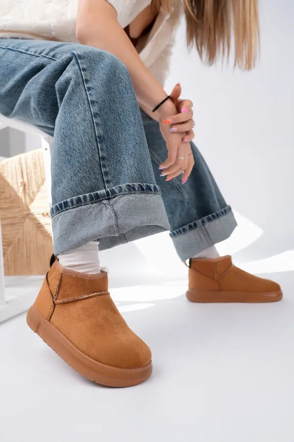 Bottines courtes décontractées Muggo TAZZY pour femmes, à semelle épaisse et doublure en fourrure.