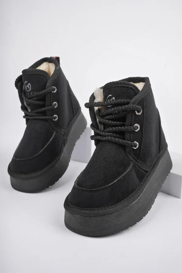 Bottines Muggo PUFFY à semelle épaisse garantie, doublées de fourrure et à lacets, idéales au quotidien pour les enfants