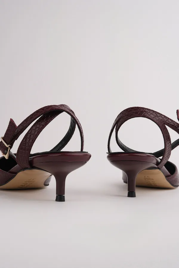 Muggo KICK Women's Crocodile Pattern Pointed Toe Thin Heel Ankle Strap Shoes