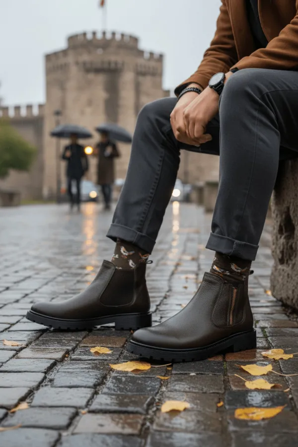 Bottes d'hiver pour hommes Muggo LUXOR en cuir véritable avec fermeture éclair