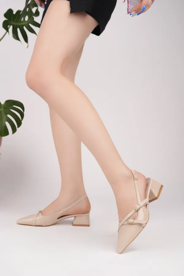 Muggo LUMINA Pointed Toe Open Back Belt Detail Two Strap Women's Low Heel Shoes