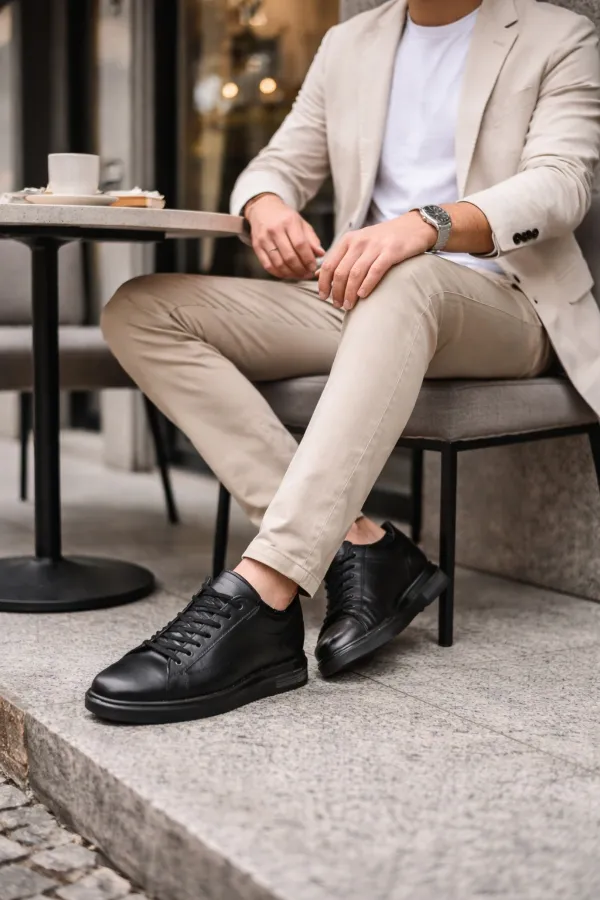 Baskets décontractées à lacets et semelle épaisse en cuir véritable Muggo Hudson pour homme