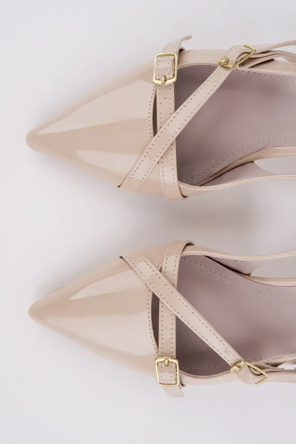 Muggo LUMINA Pointed Toe Open Back Belt Detail Two Strap Women's Low Heel Shoes