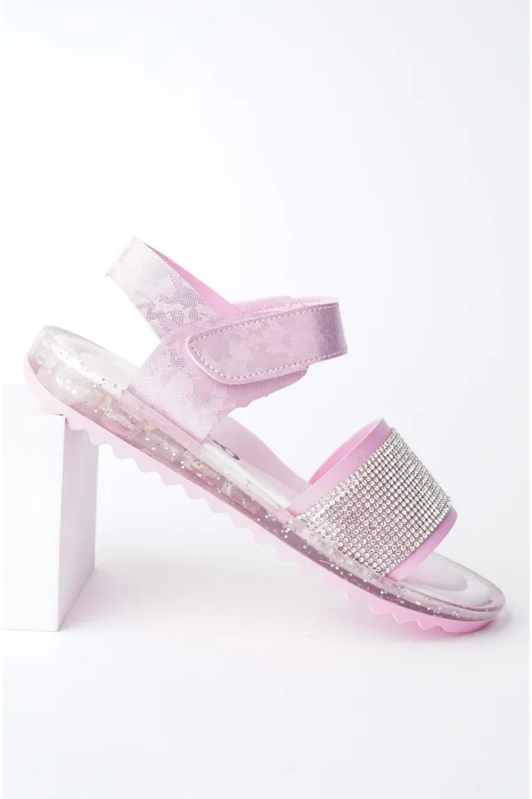 Muggo WİNNİE Garantili Günlük Ortopedik Hafif Taban Taşlı  ve Cırtlı Kız Çocuk Sandalet