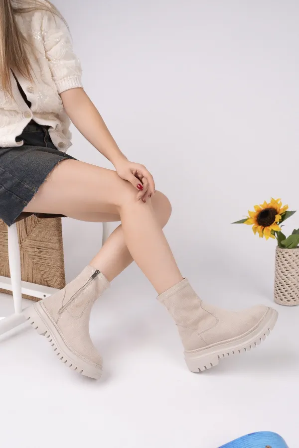 Muggo SUEVA Suede Chunky Sole Zippered Women's Boots