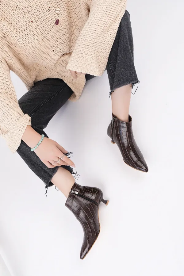 Bottes Muggo ÇAÇA pour femmes, bout pointu, talon fin et fermeture éclair, motif crocodile