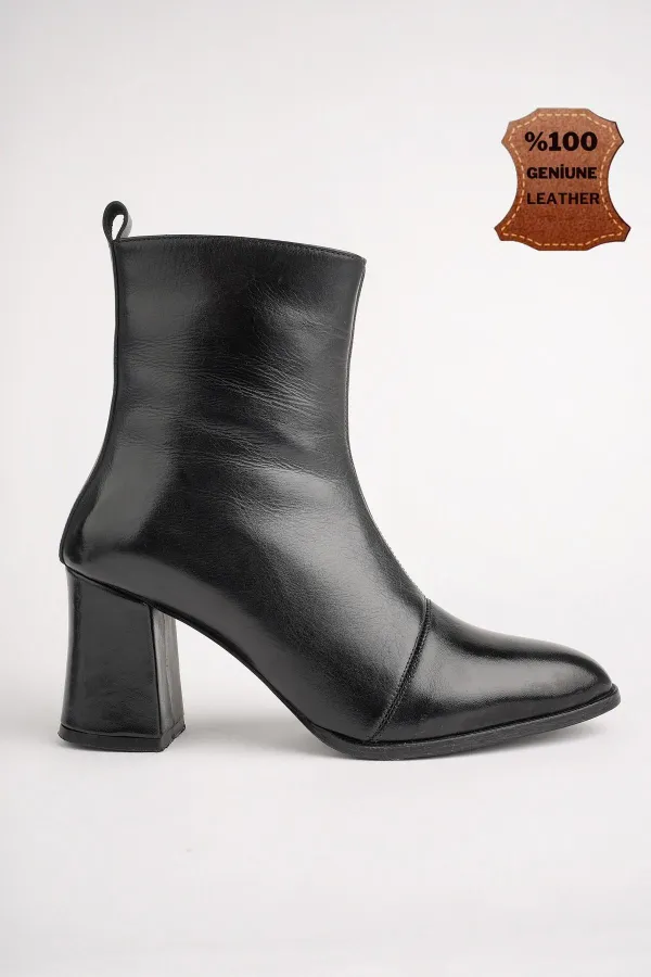 Muggo CHEVY Garantili Hakiki Deri Fermuarlı Topuklu Kadın Bot
