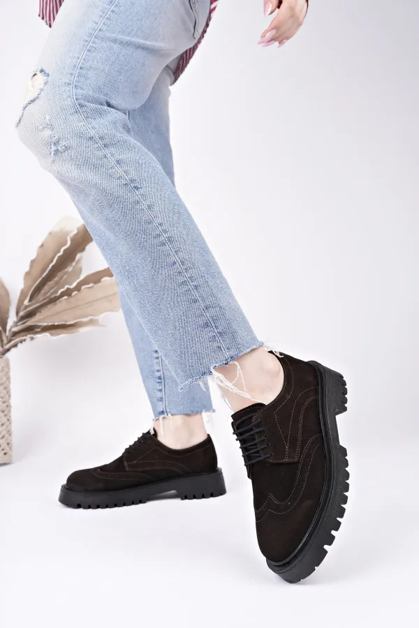 Muggo AMOUR  Bağcıklı Hakiki Deri Kalın Taban Günlük Casual Makosen Kadın Loafer Ayakkabı