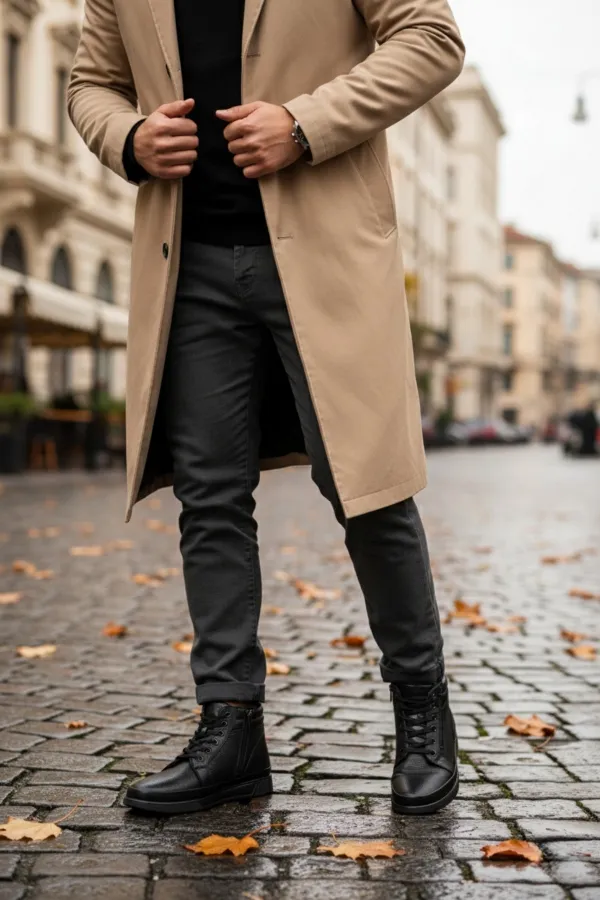 Bottes d'hiver pour hommes Muggo TITAN en cuir véritable doublées de fourrure, fermeture éclair et lacets