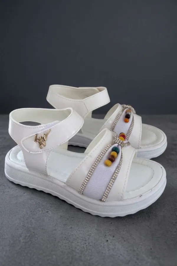 Sandales pour filles Muggo BUTTERFLY avec nœud en perles colorées et fermeture velcro