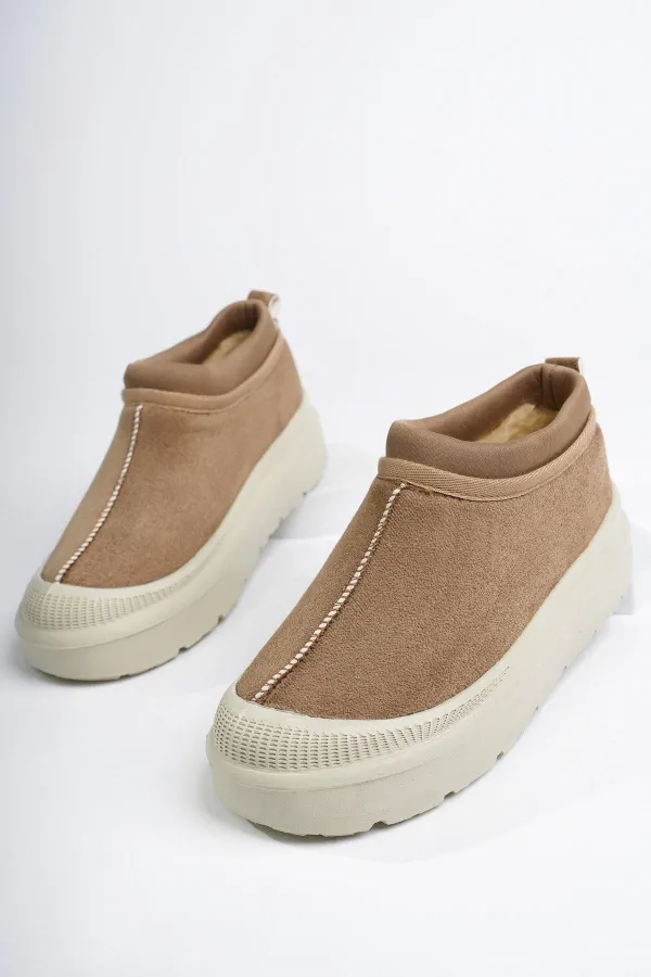 Muggo LUUQ Garantili Kadın Kalın Taban Içi Tüylü Günlük Mini Yarım Bot