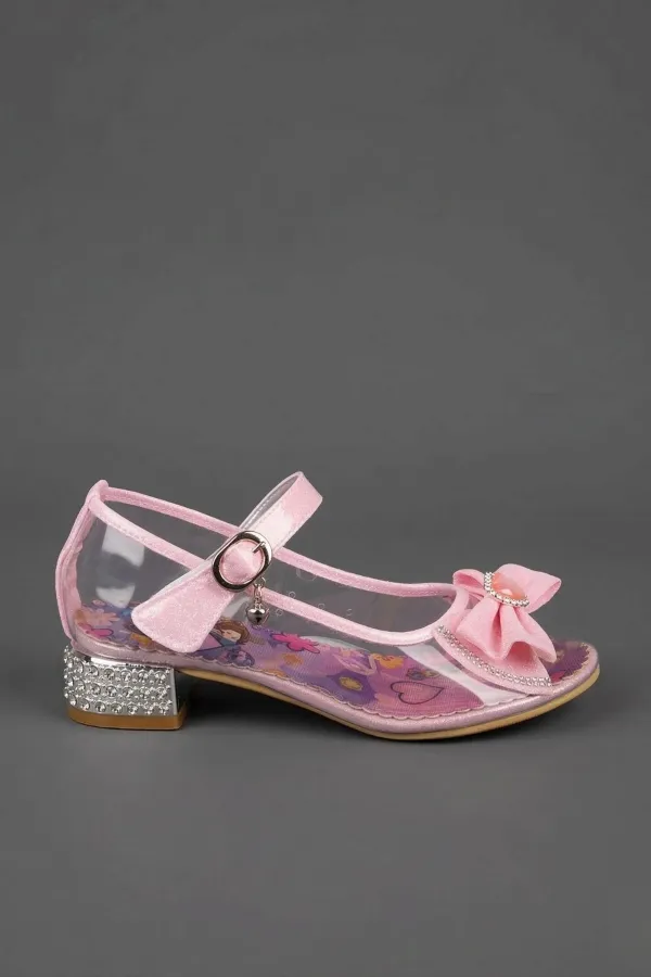 Chaussures habillées à talons hauts pour filles Muggo PONYTA transparentes à paillettes et nœud, ornées d'un nœud.