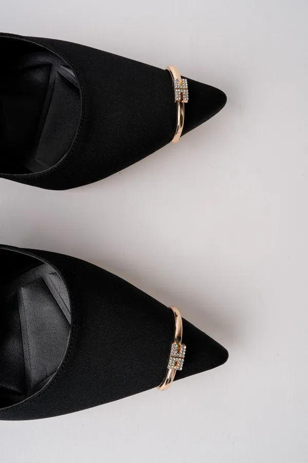 Muggo OURELİA Gold Yüzük Detaylı Sivri Burun Arkası Açık Kadın Topuklu Ayakkabı