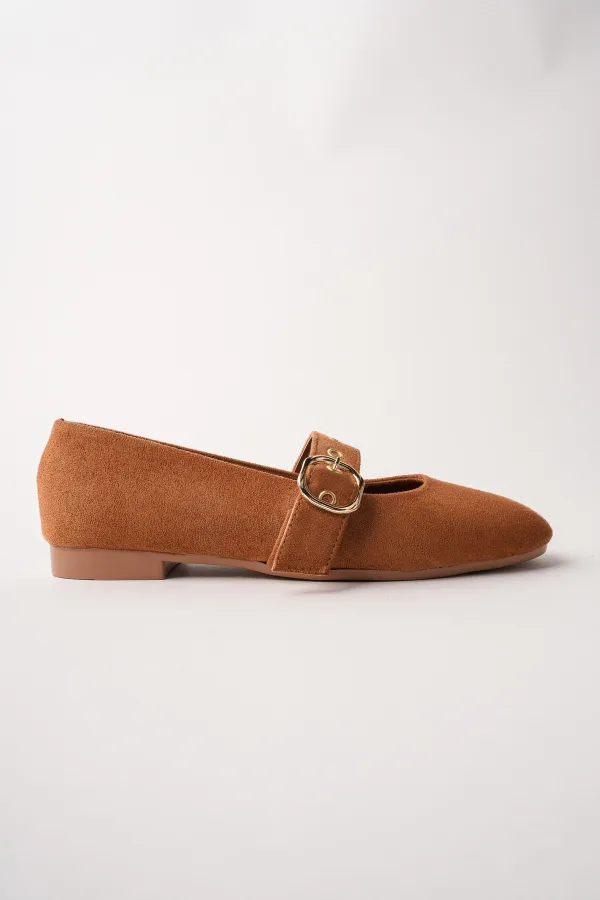 Muggo HALSEY Gold Tokalı Deri Kadın Babet Ayakkabı