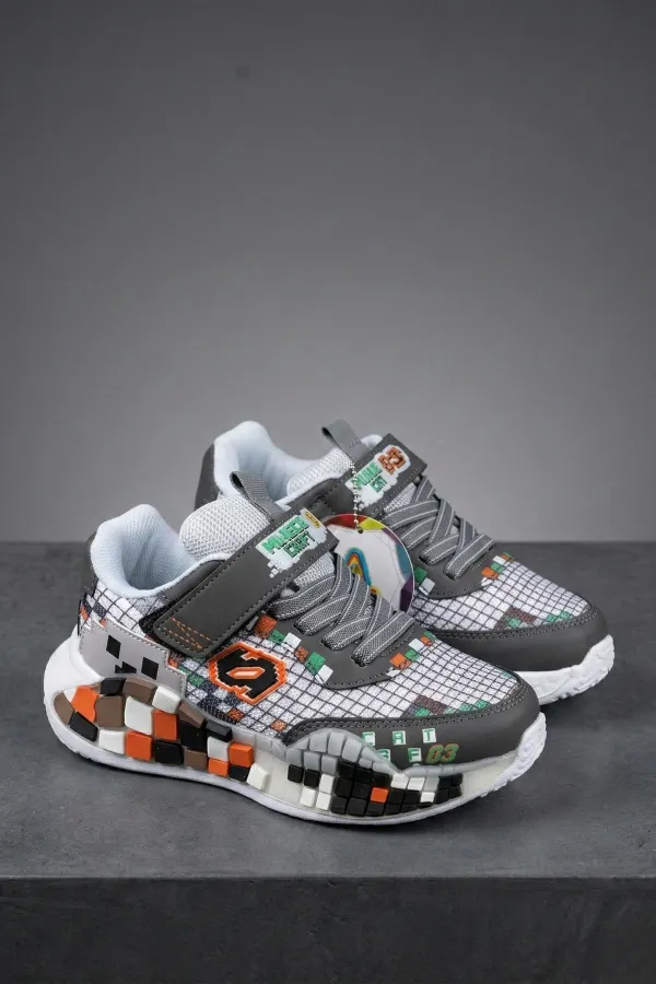 Muggo BLOCK Colorful Block Sole Velcro and Lace-up Kids' Sneaker Sports Shoes