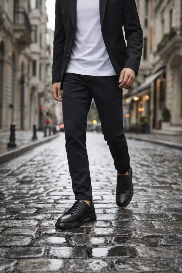 Baskets décontractées à lacets et semelle épaisse en cuir véritable Muggo Hudson pour homme