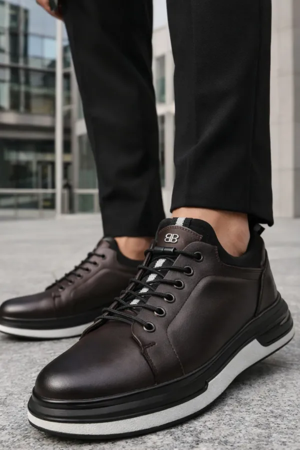 Baskets décontractées à lacets et semelle épaisse en cuir véritable pour homme Muggo REID