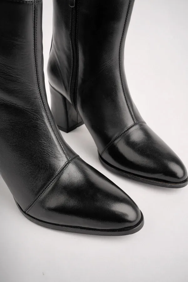 Muggo CHEVY Garantili Hakiki Deri Fermuarlı Topuklu Kadın Bot