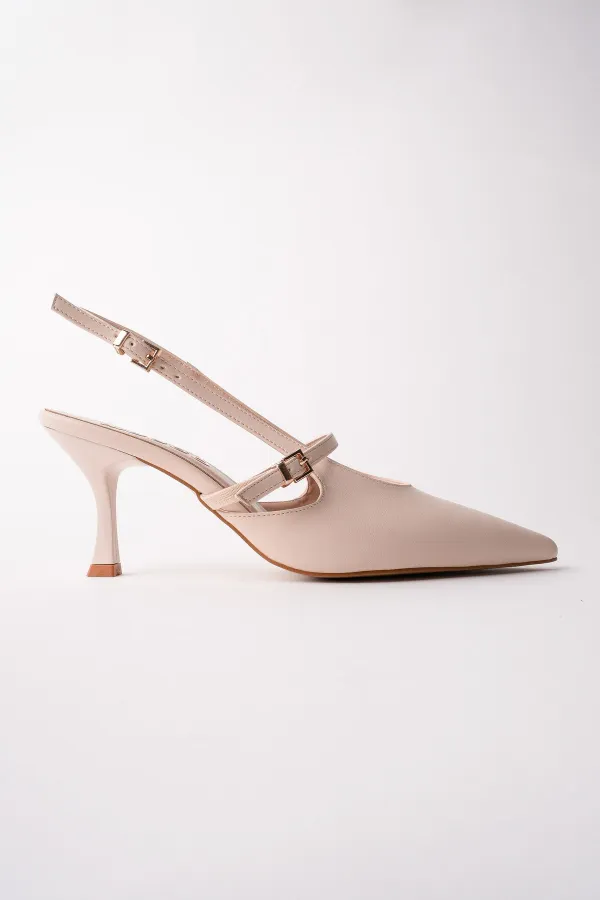 Muggo ANJELA Belt Detail Pointed Toe Open Back Women's High Heel Shoes