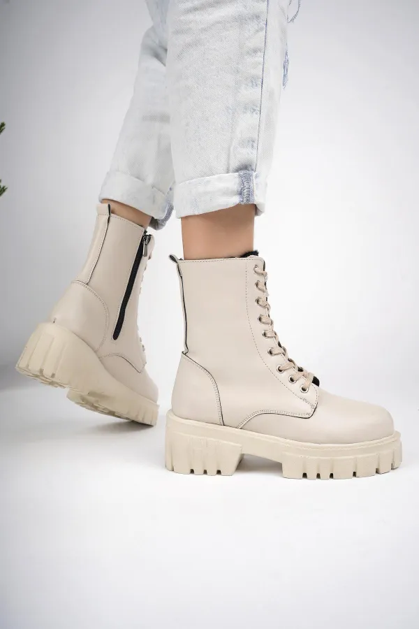 Muggo JUST Guaranteed Thick Sole Zippered Lace-up Women's Combat Boots 