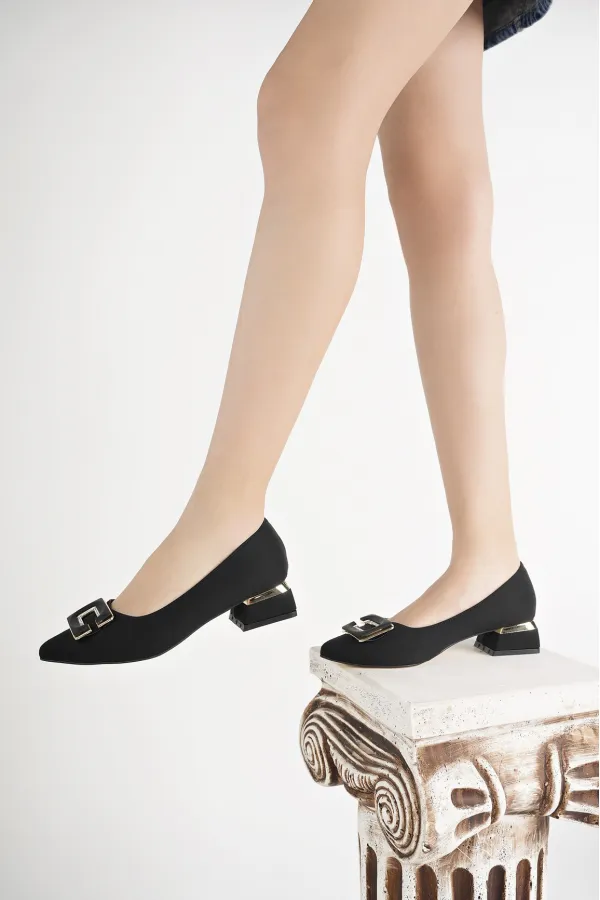 Muggo VENTİ Kalın Topuk Sivri Burun Tokalı Kadın Klasik Topuklu Ayakkabı