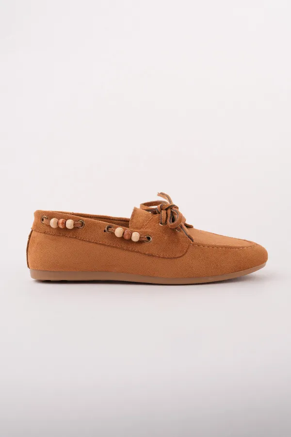 Muggo Multi-Colored Beaded Detail Women's Casual Lace-up Loafer Shoes Muggo Multi-Colored Beaded Detail Women's Casual Lace-up Loafer Shoes