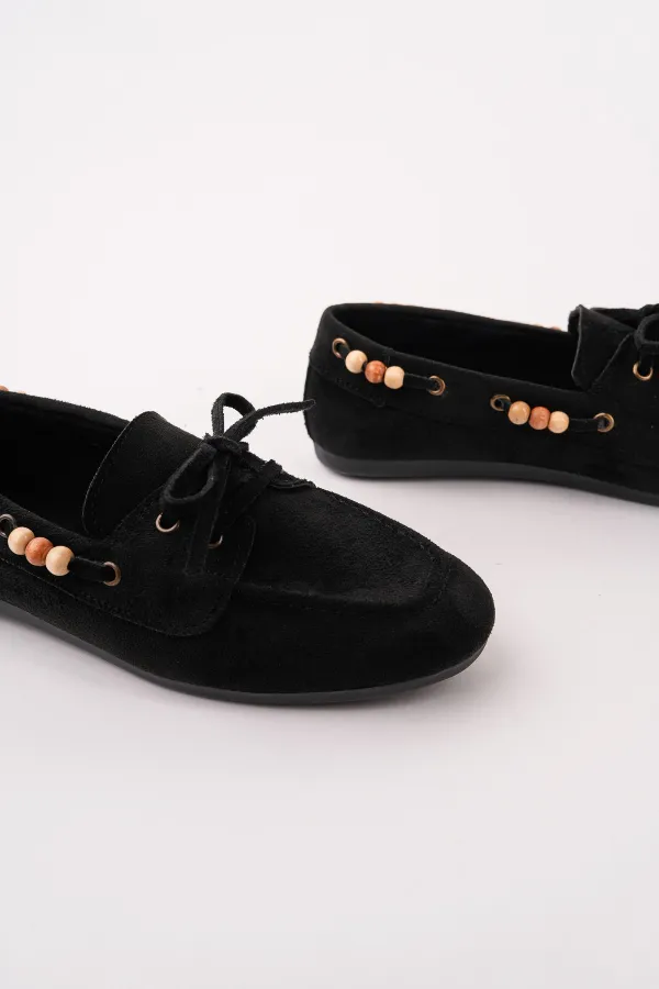 Muggo Multi-Colored Beaded Detail Women's Casual Lace-up Loafer Shoes Muggo Multi-Colored Beaded Detail Women's Casual Lace-up Loafer Shoes