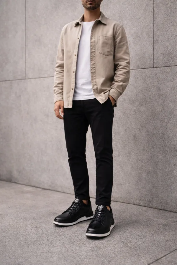 Baskets décontractées à lacets et semelle épaisse en cuir véritable pour homme Muggo REID