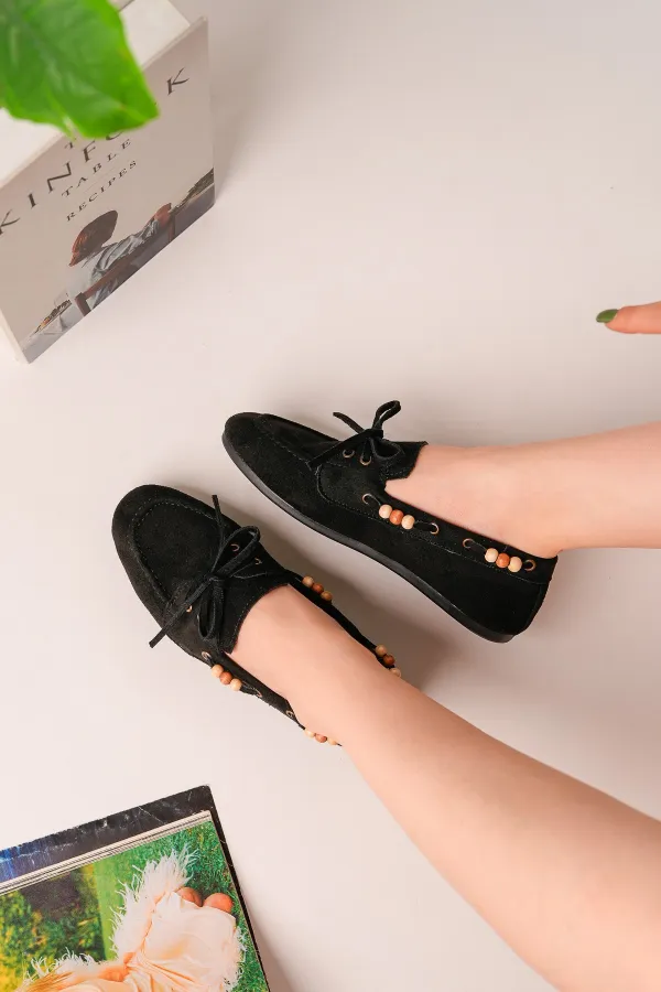 Muggo Multi-Colored Beaded Detail Women's Casual Lace-up Loafer Shoes Muggo Multi-Colored Beaded Detail Women's Casual Lace-up Loafer Shoes