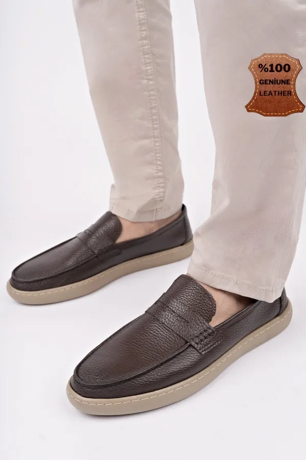 Muggo HARNAZ Chaussures décontractées sans lacets en cuir véritable pour hommes