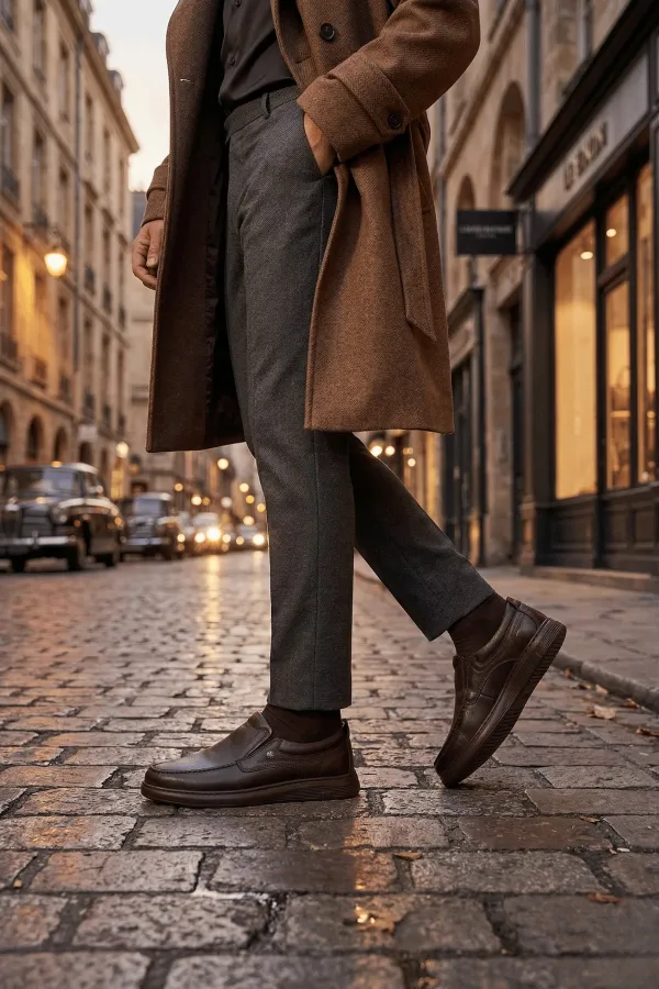 Chaussures décontractées classiques pour hommes Muggo LEGACY en cuir véritable, à enfiler et à semelle confortable