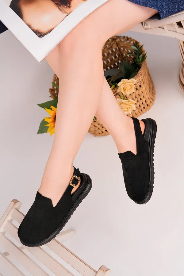 Muggo BUCKLE Süet Deri Ayarlanabilir Tokalı Günlük Rahat Önü Kapalı Kadın Sandalet