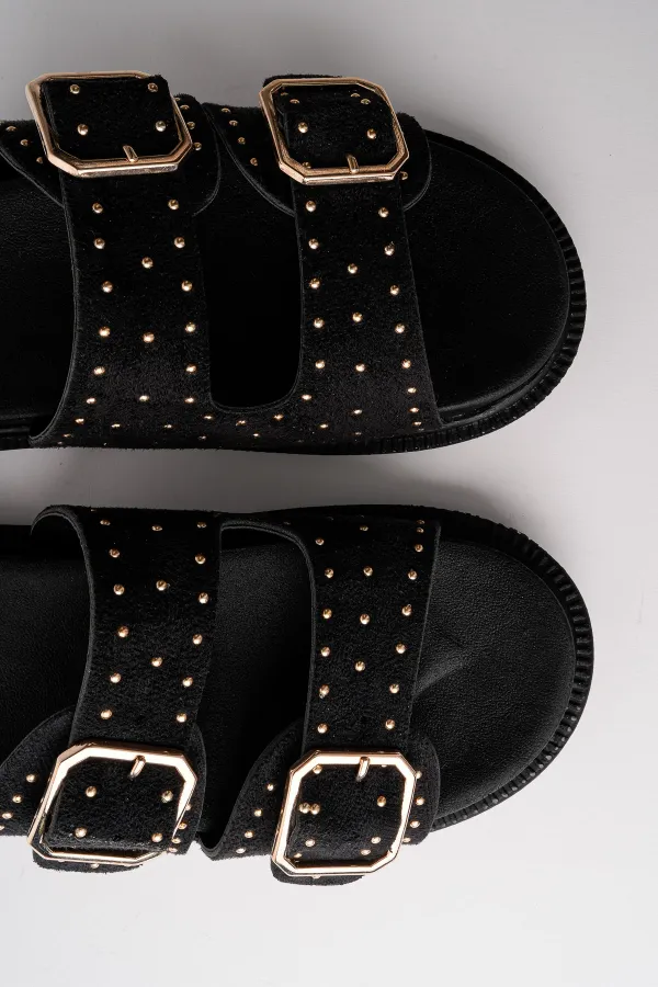 Muggo ESTİVA Ayarlanabilir Çift Tokalı Zımbalı Günlük Kadın Terlik