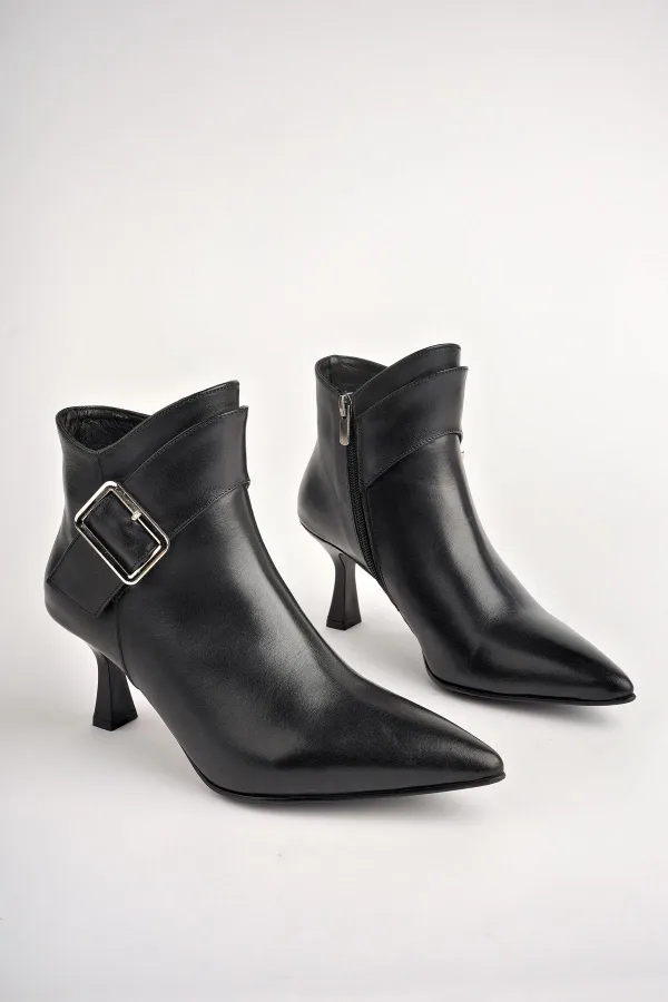 Muggo MONİCA Garantili Hakiki Deri Kemer ve Toka Detaylı Fermuarlı İnce Topuklu Kadın Bot 