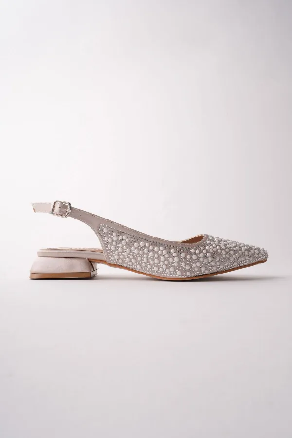 Muggo SYROS İnci Taş İşlemeli Sivri Burun Arkası Açık Kadın Topuklu Ayakkabı