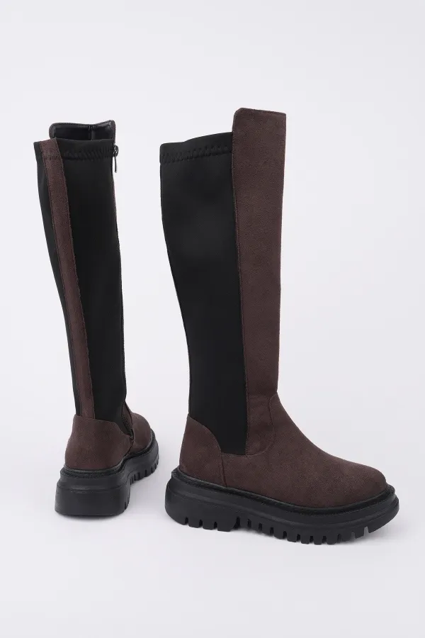 Bottes Muggo DIASA en daim à semelle épaisse et détails extensibles, fermeture éclair pour femmes