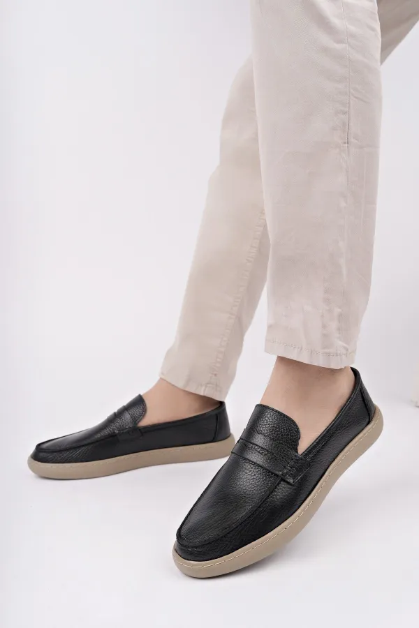 Muggo HARNAZ Chaussures décontractées sans lacets en cuir véritable pour hommes
