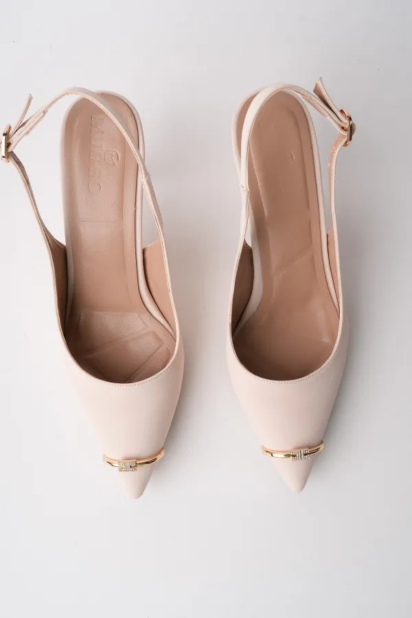 Muggo OURELİA Gold Yüzük Detaylı Sivri Burun Arkası Açık Kadın Topuklu Ayakkabı