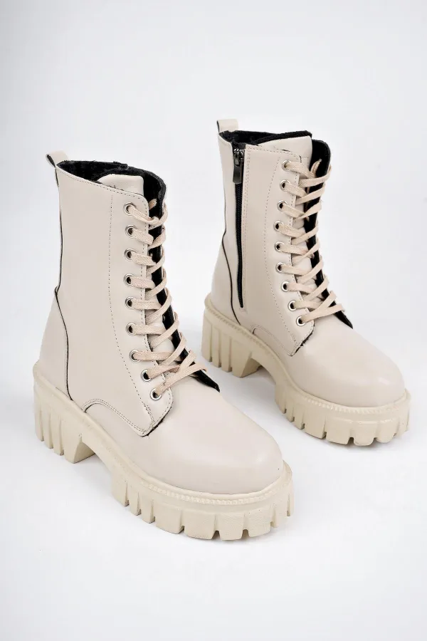 Muggo JUST Guaranteed Thick Sole Zippered Lace-up Women's Combat Boots 