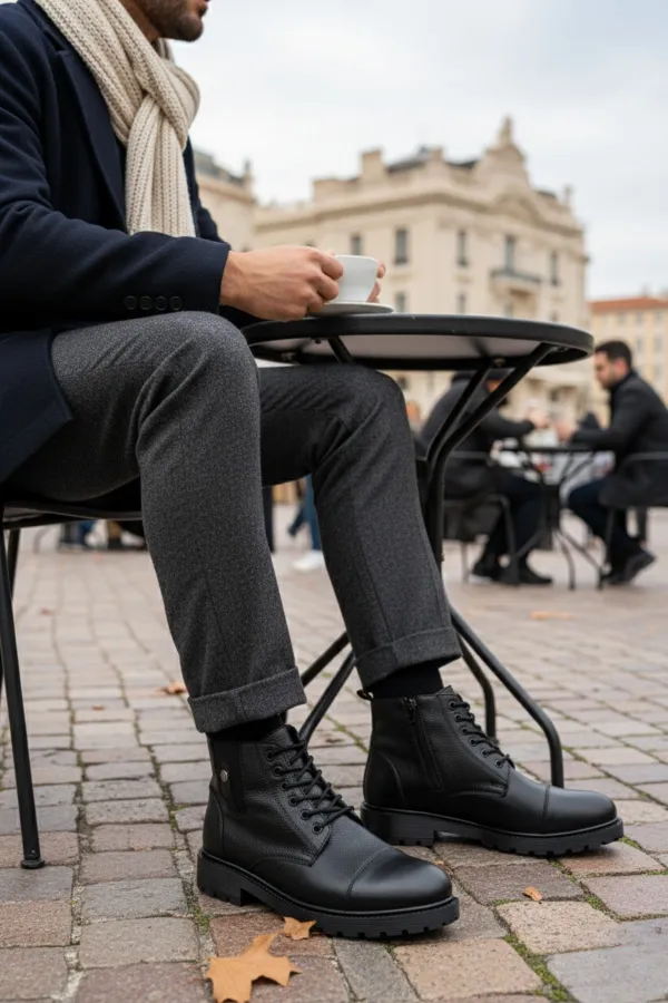 Bottes Muggo RAFA pour hommes, doublées de fourrure, à fermeture éclair et à lacets 