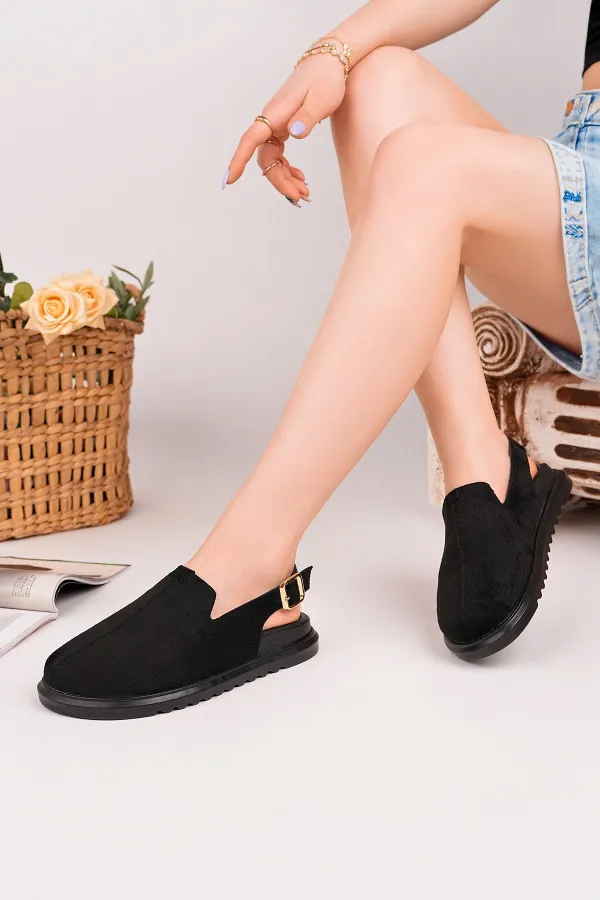 Muggo BUCKLE Süet Deri Ayarlanabilir Tokalı Günlük Rahat Önü Kapalı Kadın Sandalet