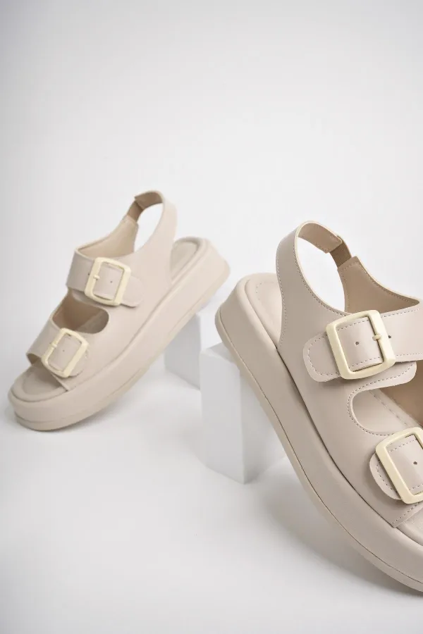 Muggo JASMINE Guaranteed Platform Heel Double Strap Buckle Detail Elastic Women's Sandals