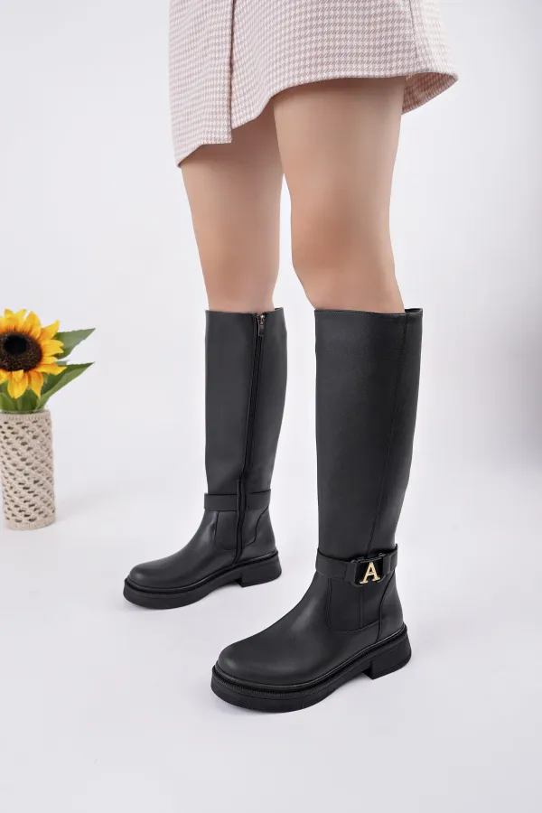 Muggo AVENTRA Kemer ve Toka Detaylı Fermuarlı Kadın Çizme